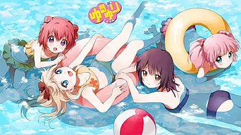 YuruYuri♪♪, yui, akkarin, kyoko, chinatsu, summer, life guard, anime, ball, manga HD wallpaper
