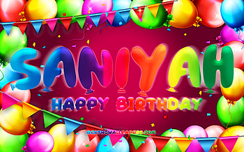 Happy Birtay Saniyah, , colorful balloon frame, Saniyah name, purple background, Saniyah Happy Birtay, Saniyah Birtay, popular american female names, Birtay concept, Saniyah HD wallpaper
