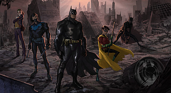 Batman And His Team Artwork, batman, artwork, artist, superheroes, robin, nightwing, joker HD wallpaper