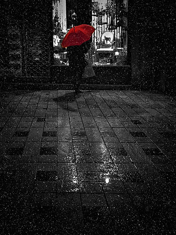 Umbrella, Rain, Night, Dark, Stroll, Bw, Chb, Human, Person, Loneliness, Showcase HD phone wallpaper