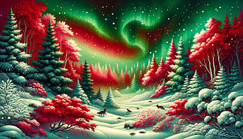 Enchanted Winter Aurora:, winter scene, winter landscape, Northern Lights, snowy forest, colorful trees HD wallpaper