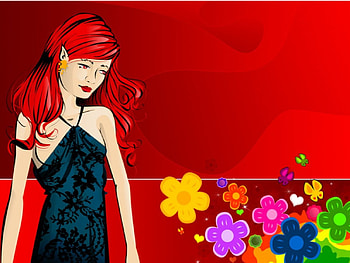 Girl in Love, red hair, flowers, abstract, red background HD wallpaper