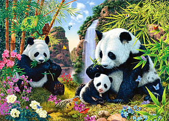 Bamboo buffet, colorful, plants, cute, bamboo, painting, bear, animals, trees, greenery, sweet, art, exotic, paradise, beautiful, falling, family, waterfall, nature, flowers, lovely, buffet, panda HD wallpaper