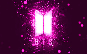 BTS purple logo, , purple neon lights, creative, purple abstract background, Bangtan Boys, BTS logo, music stars, BTS, Bangtan Boys logo HD wallpaper