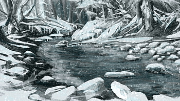 Winter, Rivers, Trees, Stones, Art, Snow HD wallpaper