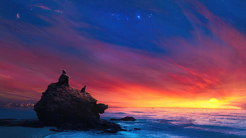 Embracing The Evening, alone, hoodie, cat, artist, artwork, digital-art HD wallpaper