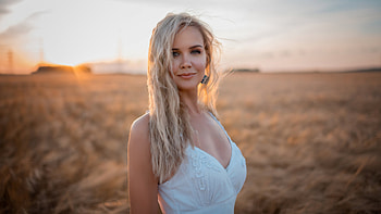 White Dress Gray Eyes Hair In Face , white-dress, blonde, girls, model HD wallpaper