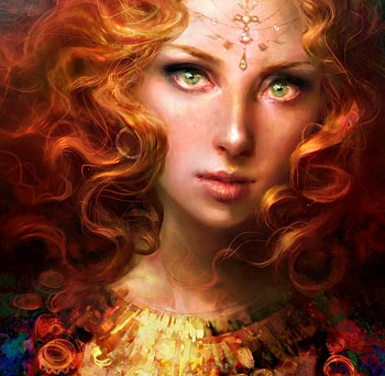 Redhead, art, girl, beauty, miles-johnston, woman, fantasy, face, luminos HD wallpaper
