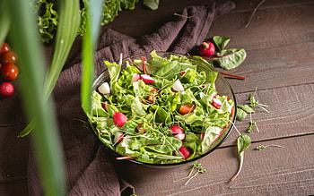 salad with radish, healthy food, diet, weight loss concepts, lettuce leaves, healthy salads, diet concepts HD wallpaper