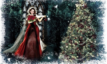 Dressing the Christmas Tree, winter, holiday, christmas, Woman, feminine, beauty, tree HD wallpaper
