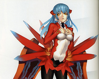 Hakua Ugetsu, anime, blue hair, golden eyes, red dress HD wallpaper