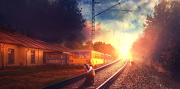 Girl Rail Road Balloons Manipulation , manipulation, graphy, balloons, deviantart HD wallpaper