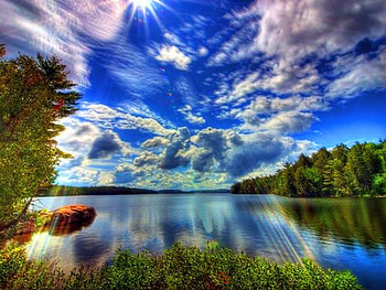 Artist sky, blue, clouds, trees, sky, water, reflections HD wallpaper