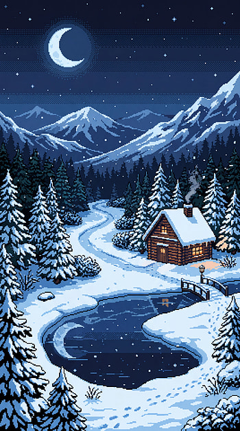 Winter Serenity: Moonlit Cabin | Snowbound Night | Quiet Frost - , Forest, Mountain HD phone wallpaper