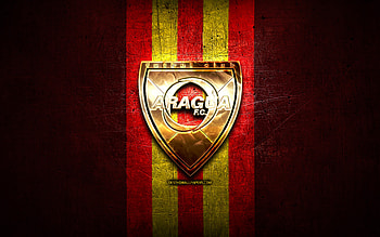 Aragua FC, golden logo, La Liga FutVe, red metal background, football, Venezuelan football club, Aragua FC logo, soccer, Venezuelan Primera Division, FC Aragua HD wallpaper