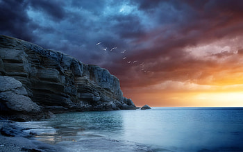 Landscape, Mountains, Sea HD wallpaper