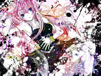 Megurine Luka, volcaloids, luka, frills, art, ribbon, dress, pink, megurine, hair, splattered paint, long HD wallpaper