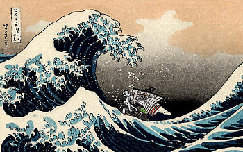 One Piece, Monkey D. Luffy, Hokusai, Waves, The Great Wave Off Kanagawa / and Mobile Backgrounds HD wallpaper