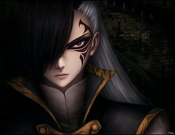 Rogue Cheney, silver hair, black, fairy tail, cheney, cute, tattoo, red eyes, long hair, 3d, cg, male, handsome, sexy, hot, rogue, black hair, dark, close up, boy, anime, white hair, realistic, guy HD wallpaper