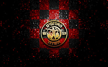 Agudat Sport Asod FC, glitter logo, Leumit League, red black checkered background, soccer, Israeli football club, Agudat Sport Asod logo, mosaic art, football, Agudat Sport Asod HD wallpaper