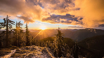 Beautiful Tranquil Sunset After A Stormy Day, Whistler, British Columbia, sun, canada, trees, landscape, clouds, sky, mountains HD wallpaper