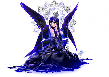 Angel Princess, wonderful, nice, feather, wing, female, sexy, sweet, splendid, white, gorgeous, hot, girl, anime girl, tiara, anime, pretty, lovely, blue, black, angel, dress, long hair, royalty, beauty, crown, lady, wings, beautiful, black hair, elegant, maidne, princess, gown HD wallpaper