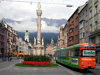 Innsbruck, Austria, building, city, statue, trolley HD wallpaper