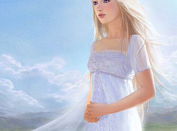 3D Beauty, clouds, girl, blond, 3d HD wallpaper