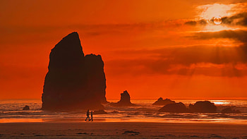 Walk on the Beach, sky, rocks, Firefox Persona theme, sunset, beach HD wallpaper