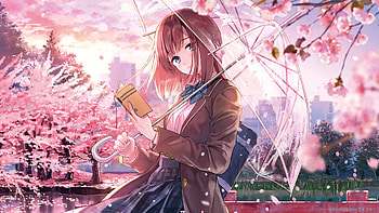 Anime Girl Cherry Blossom Season HD wallpaper