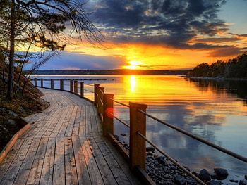 Lake Sunset, reflection, clouds, trees, sky, nature, lake, sunset HD wallpaper