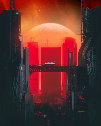 City, car, bridge, cityscape, art HD phone wallpaper