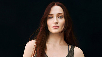 Grey Eyes Sophie Turner Girl Model Is Standing In Dark Background Wearing Dark Grey Dress Girls HD wallpaper