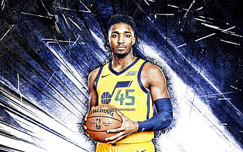 Donovan Mitchell, grunge art, Utah Jazz, NBA, basketball, Donovan Vernell Mitchell Jr, Donovan Mitchell Utah Jazz, blue abstract rays, Donovan Mitchell HD wallpaper