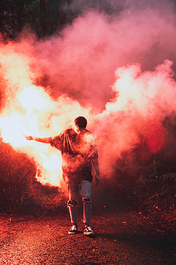 Rain, Smoke, Night, Miscellanea, Miscellaneous, Human, Person, Colored Smoke, Coloured Smoke HD phone wallpaper