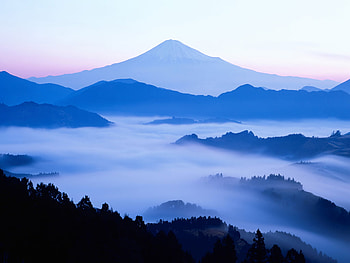 Fog and Peaks, blue, nature, mountains HD wallpaper