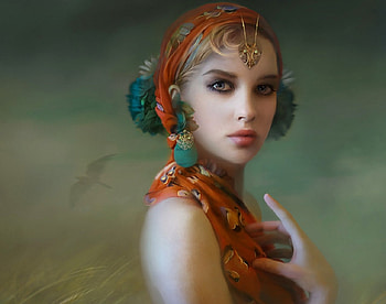 Carmine Fields, girl, beautiful, beauty, woman, painting, fantasy, drawing, face, fields, female HD wallpaper