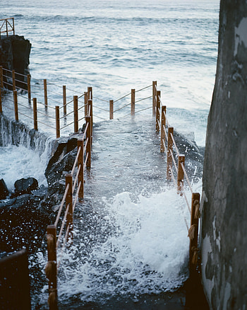 Nature, Sea, Pier, Bridge, Surf, Wave HD phone wallpaper