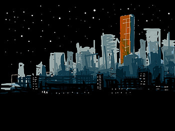 Dark, city, buildings, oil art HD wallpaper