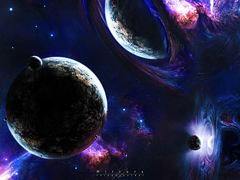 Mirrors, space, planets, stars, art HD wallpaper