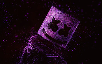 Marshmello, purple glitter art, DJ Marshmello art, black background, American DJ, Marshmello art, Christopher Comstock HD wallpaper