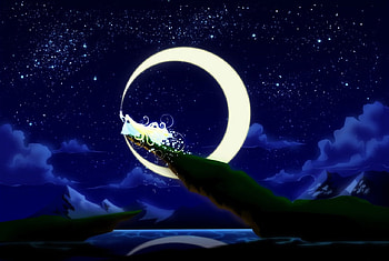Holding The Moon, night, moon, stars, water, woman HD wallpaper