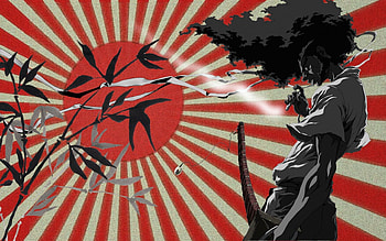 Afro Samurai, headband, afro, bamboo, ps3, anime, samurai, smoke, weapon, xbox, game, sun, japanese flag, cigarette HD wallpaper
