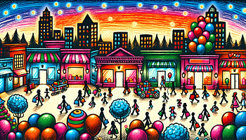 Colorful Shopping District, Shopping, cityscape, colorful, market, balloon HD wallpaper