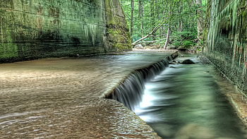 Stream under the Bridge, green, bridge, beautiful, nature, serene, forest, rivers HD wallpaper