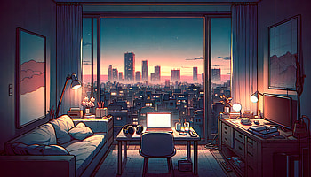 Anime Lofi Room with Cityscape View, Anime, room, lofi, anime room HD wallpaper