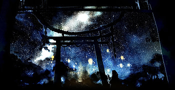 Starry Sky, night, japanese, starry, japan, gate, scenery, anime, torii, touhou, game, sky, manga HD wallpaper