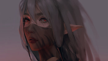 Red Moon Anime Girl Face Covered, anime-girl, anime, artist, artwork, digital-art, artstation HD wallpaper