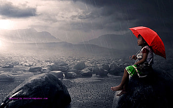 girl with umbrella, landscape, umbrella, girl, red HD wallpaper