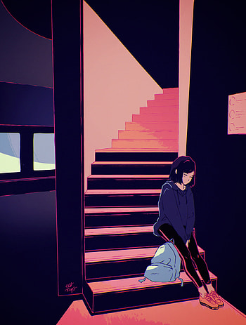 Art, Vector, Sadness, Girl, Stairs, Ladder, Loneliness, Sorrow HD phone wallpaper